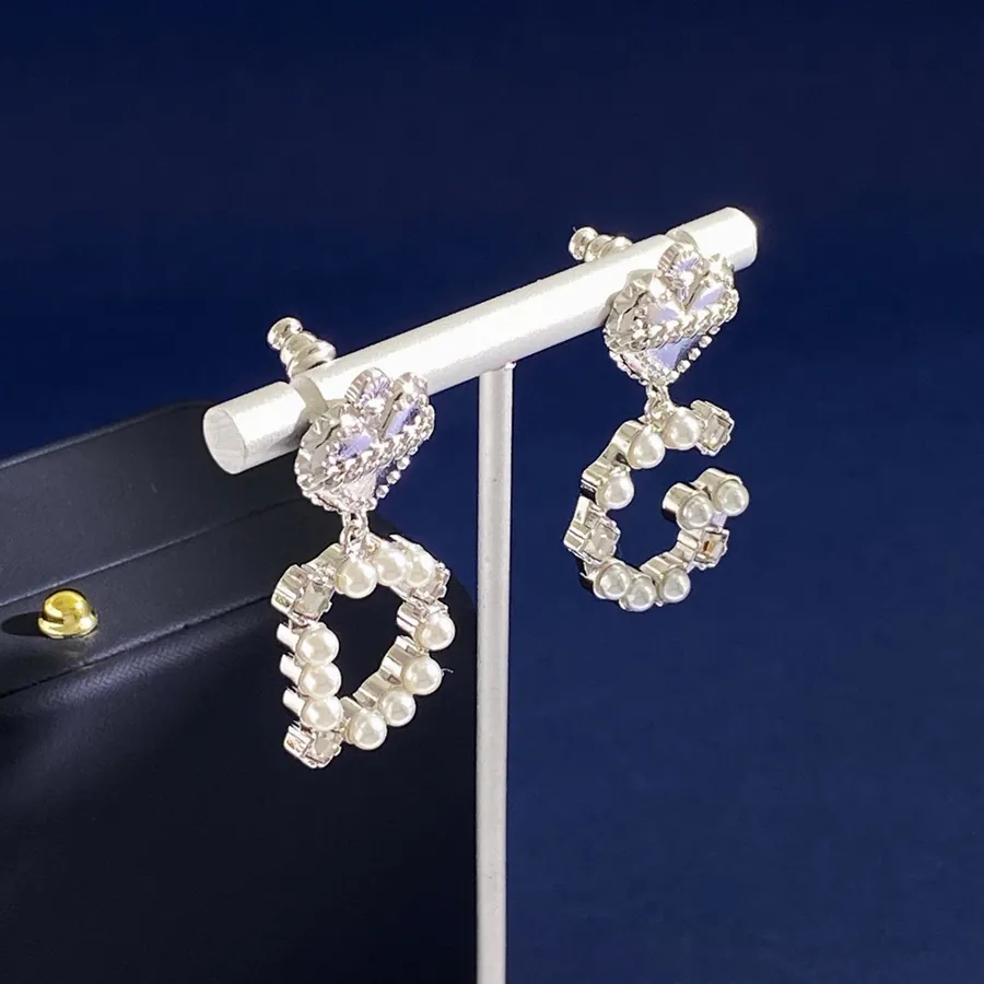 D&G Love Heart Pearl Zirconia DG Letter Earrings in Gold Plated Bronze
