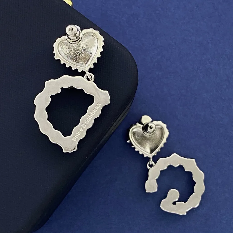 D&G Love Heart Pearl Zirconia DG Letter Earrings in Gold Plated Bronze