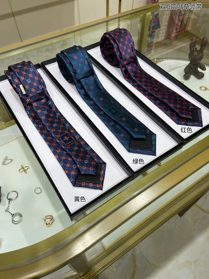 New P60 G Family Men's Tie Series Double G Clover Print Tie