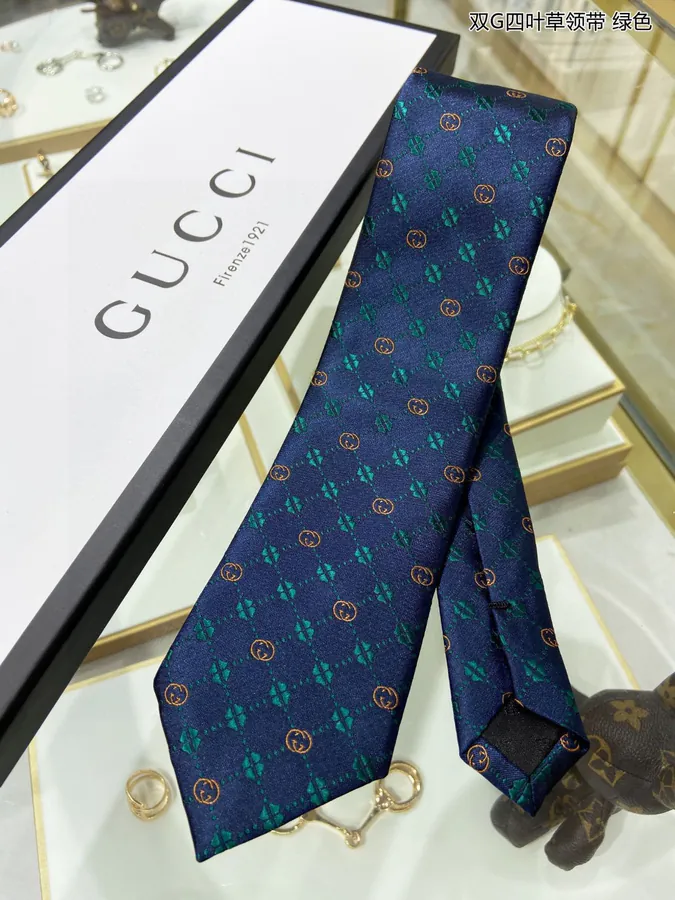 New P60 G Family Men's Tie Series Double G Clover Print Tie