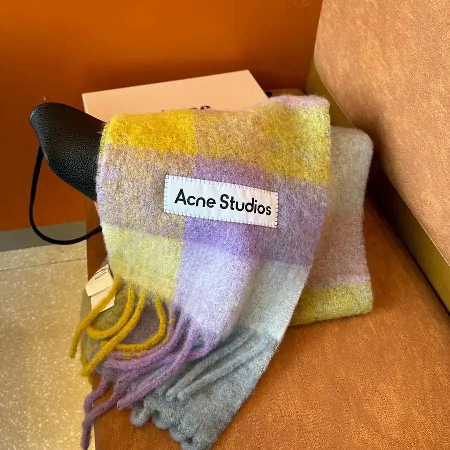Acne Rainbow Cashmere & Mohair Scarf with Large Logo
