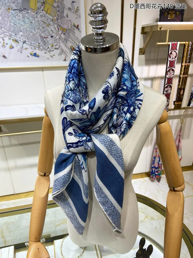 D Mexico Flowers 140cm Double Sided Cashmere Scarf