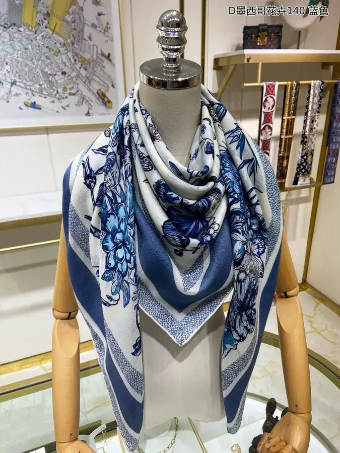 D Mexico Flowers 140cm Double Sided Cashmere Scarf