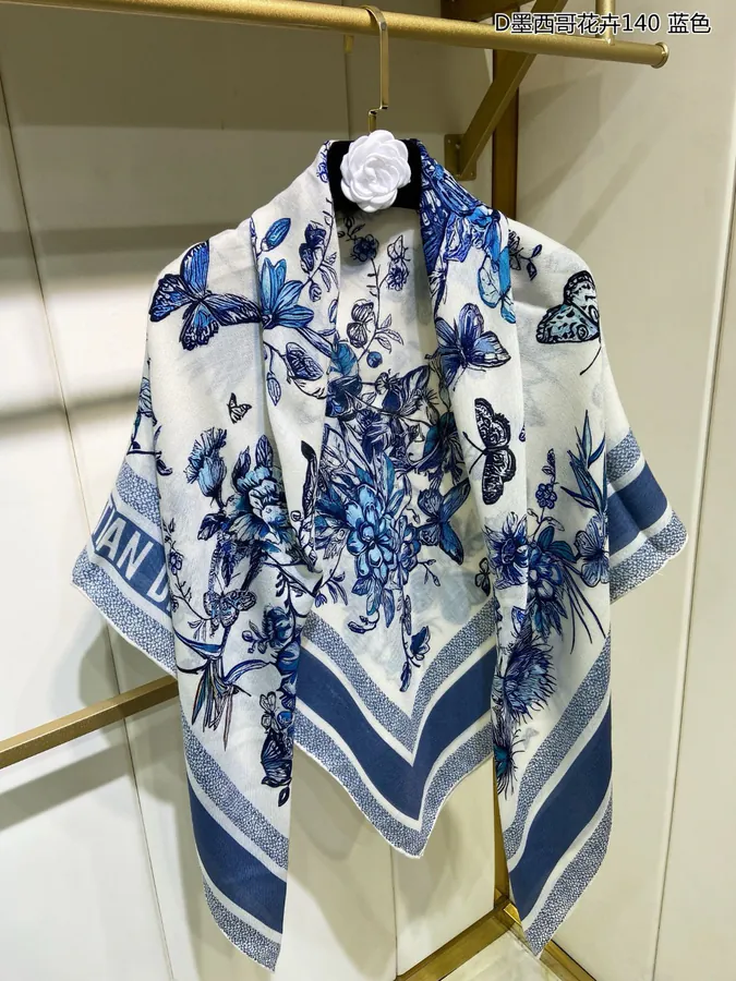 D Mexico Flowers 140cm Double Sided Cashmere Scarf