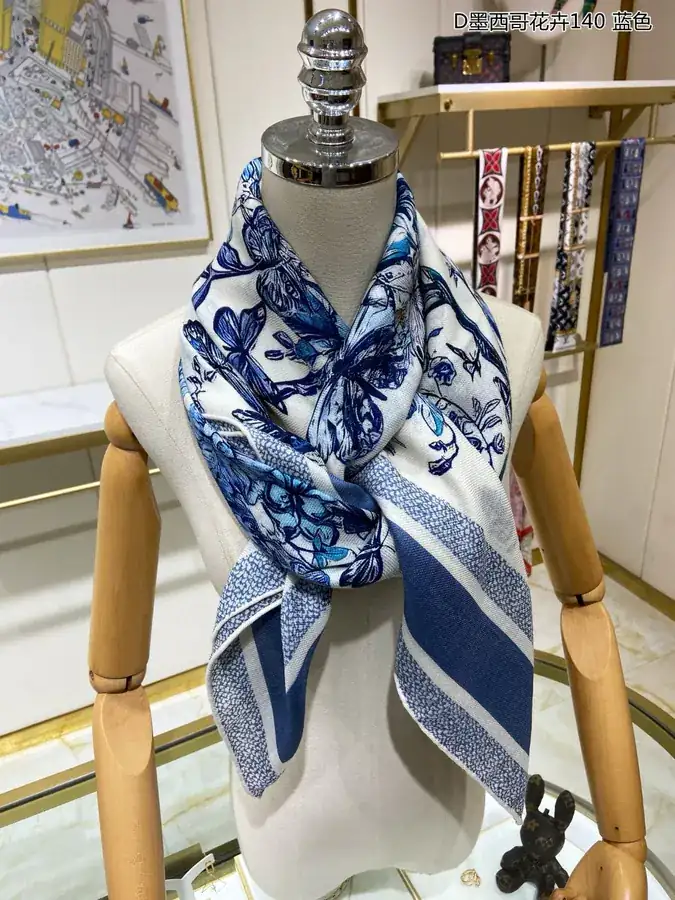 D Mexico Flowers 140cm Double Sided Cashmere Scarf