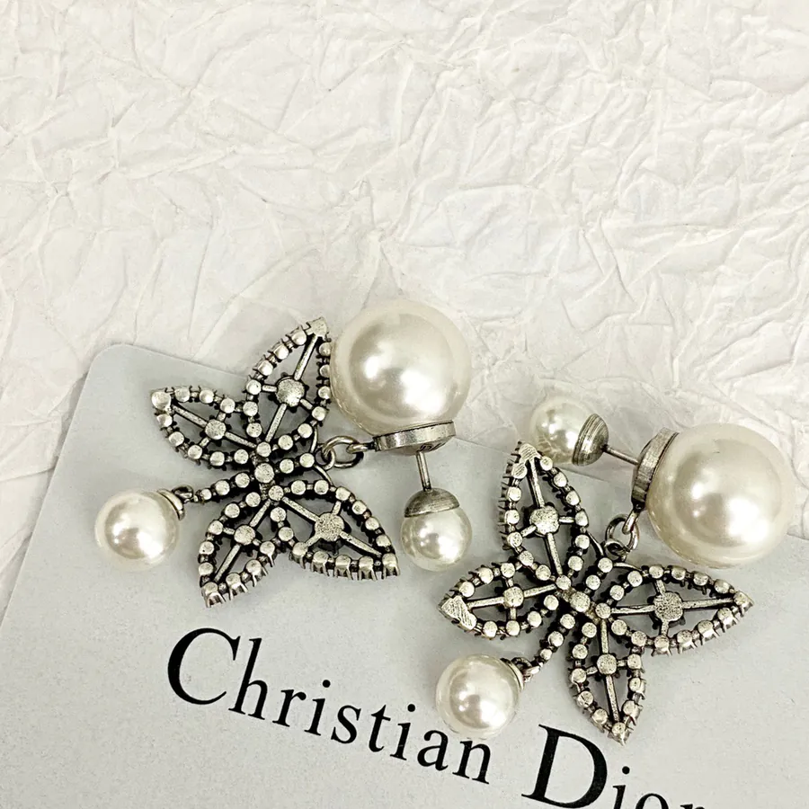 New D*or Butterfly with Pearls Stud Earrings