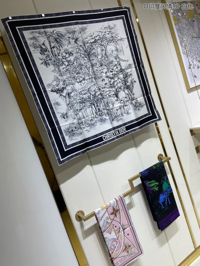 D India Style 90cm Silk Scarf with Double Sided Print