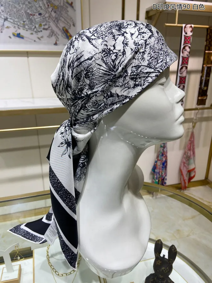 D India Style 90cm Silk Scarf with Double Sided Print