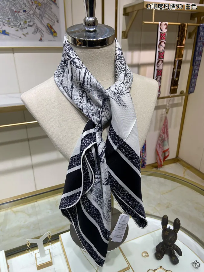 D India Style 90cm Silk Scarf with Double Sided Print