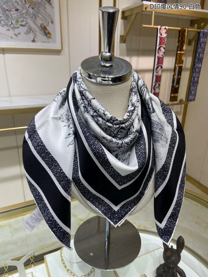 D India Style 90cm Silk Scarf with Double Sided Print