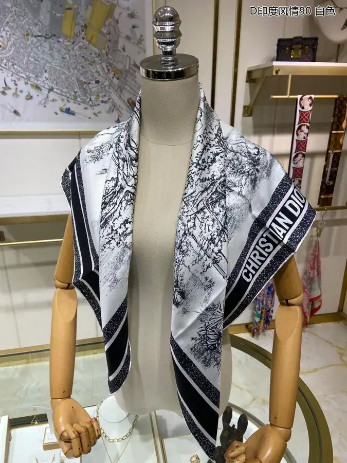 D India Style 90cm Silk Scarf with Double Sided Print