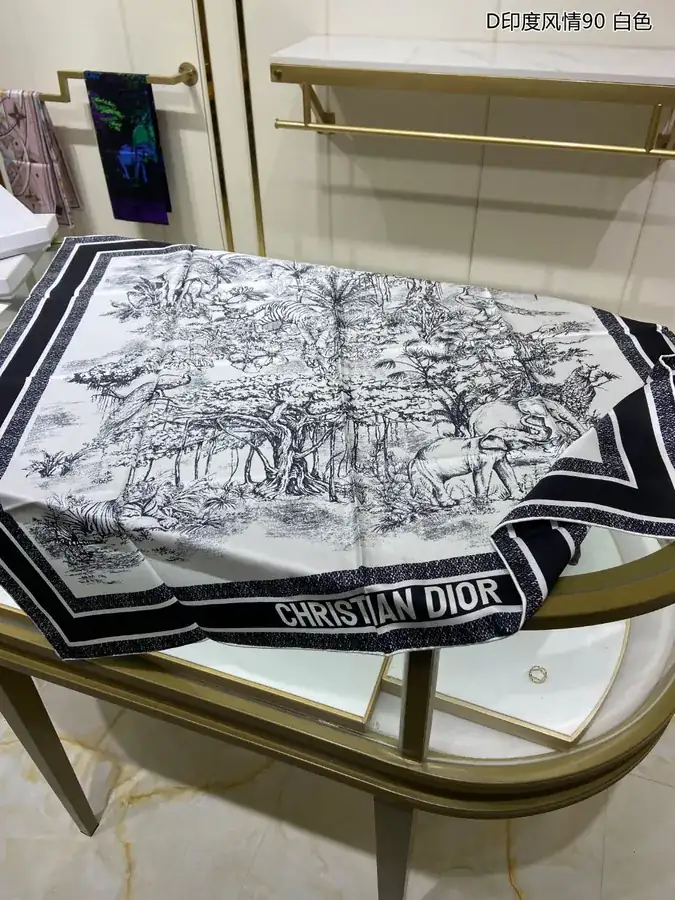 D India Style 90cm Silk Scarf with Double Sided Print