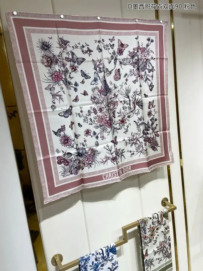 D Mexico Flower Double Sided 90cm Silk Scarf