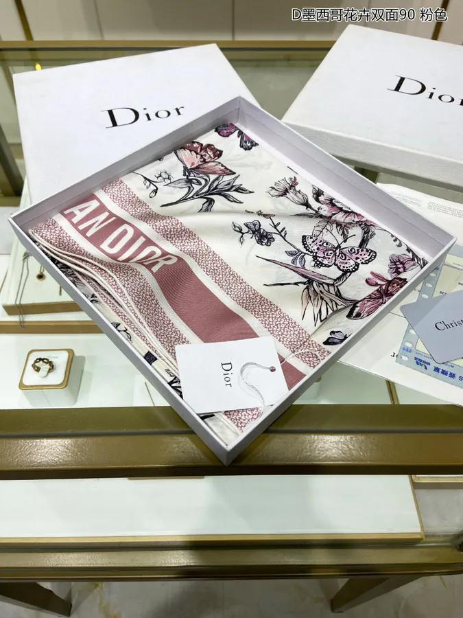 D Mexico Flower Double Sided 90cm Silk Scarf