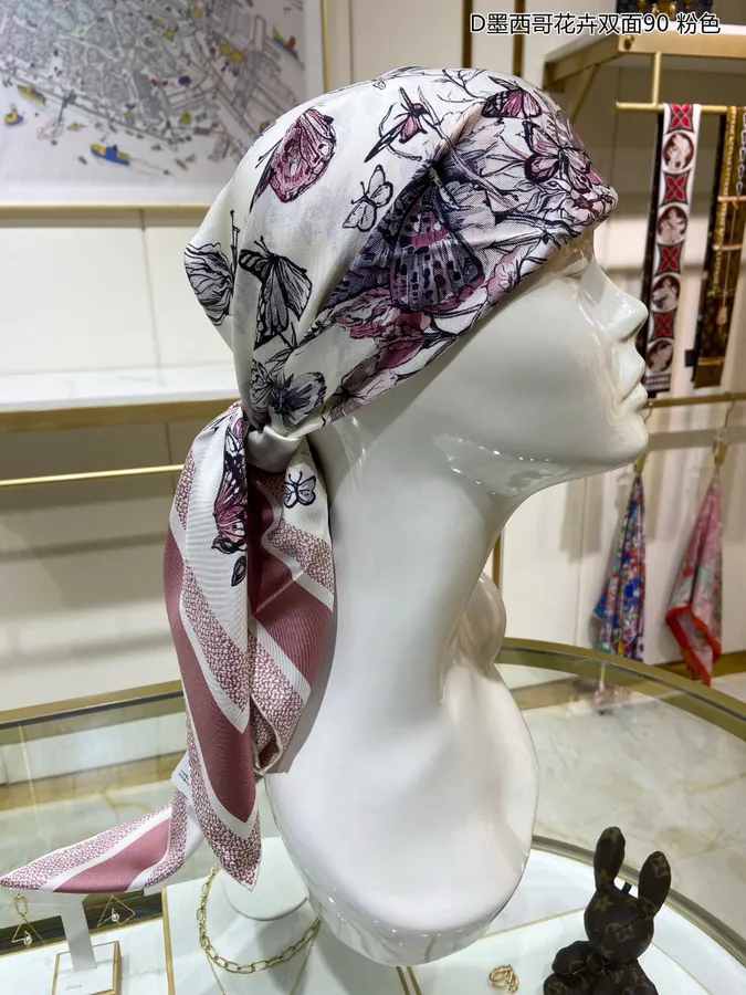 D Mexico Flower Double Sided 90cm Silk Scarf