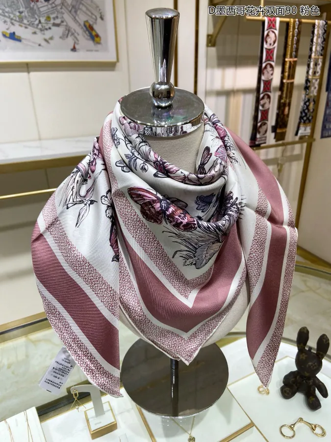 D Mexico Flower Double Sided 90cm Silk Scarf