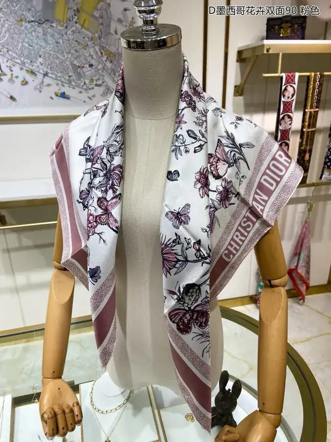 D Mexico Flower Double Sided 90cm Silk Scarf