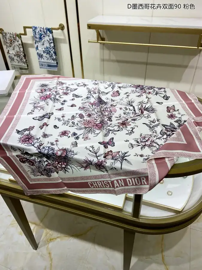 D Mexico Flower Double Sided 90cm Silk Scarf