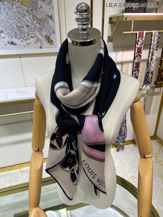 L Floral Overlap Silk Cashmere Square Scarf