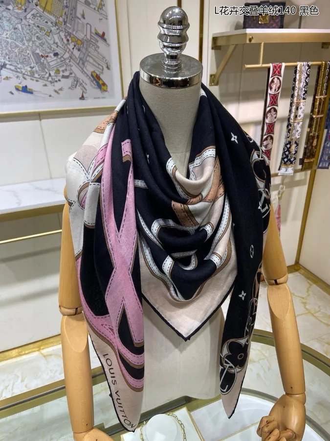 L Floral Overlap Silk Cashmere Square Scarf