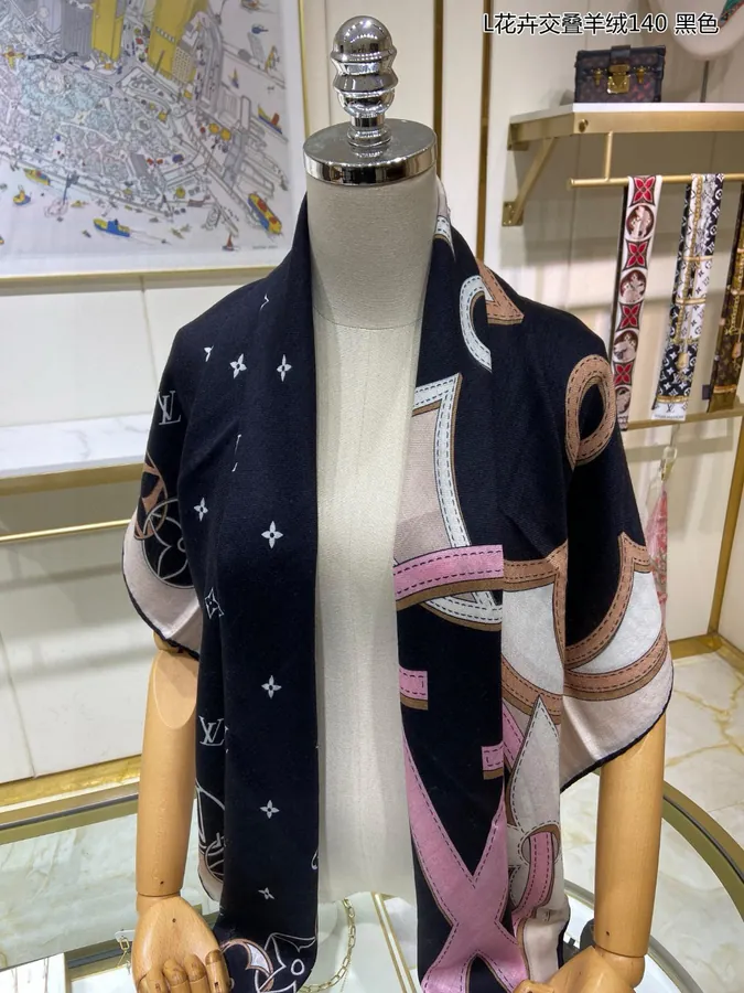 L Floral Overlap Silk Cashmere Square Scarf