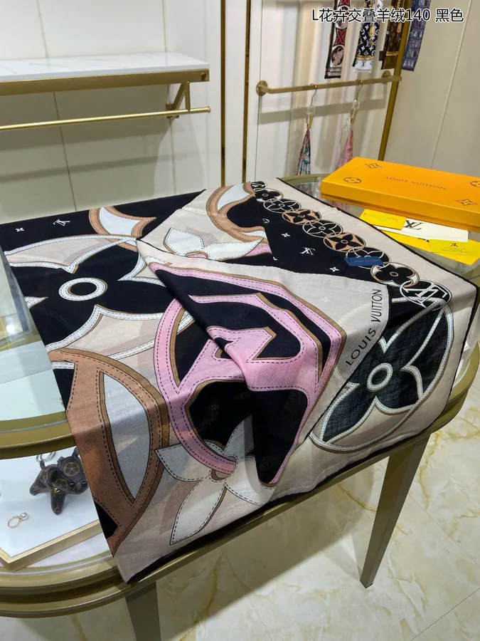 L Floral Overlap Silk Cashmere Square Scarf