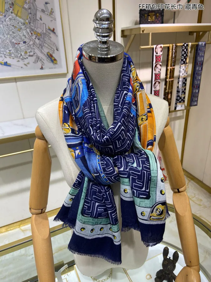 FF Box Bag Print Scarf Luxury Cashmere Scarf with Soft Touch