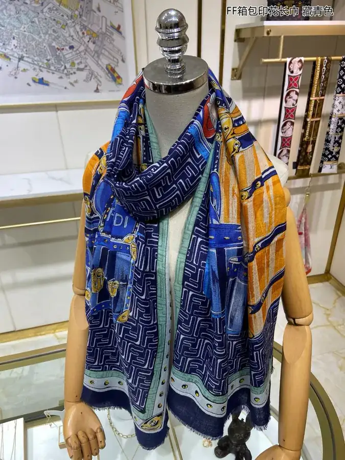 FF Box Bag Print Scarf Luxury Cashmere Scarf with Soft Touch