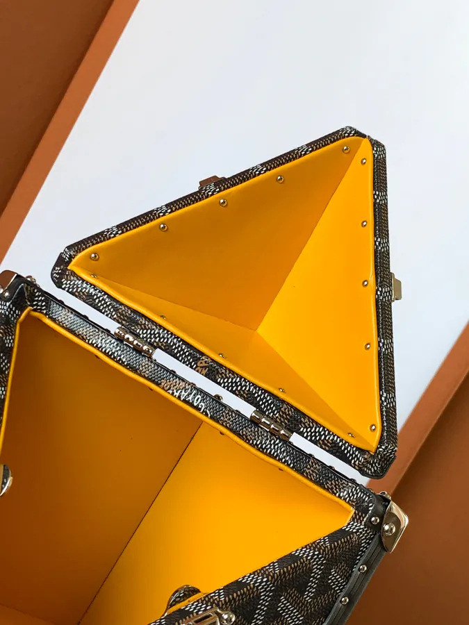 DE Cube Bag with Y Shaped Grain and Goyardine Canvas
