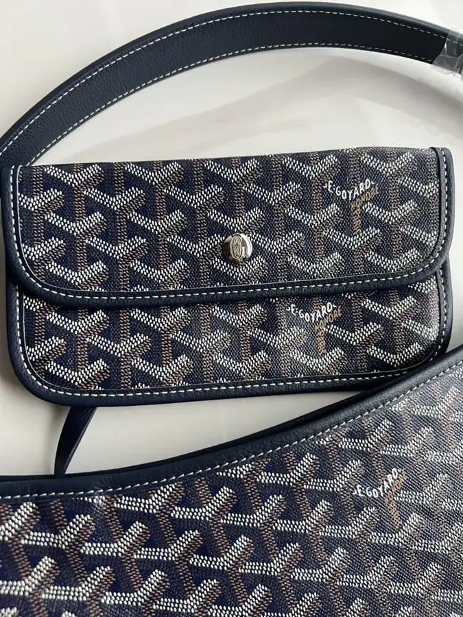 Goyard Hobo Shopping Bag with Grained Calfskin and Matching Patterned Canvas