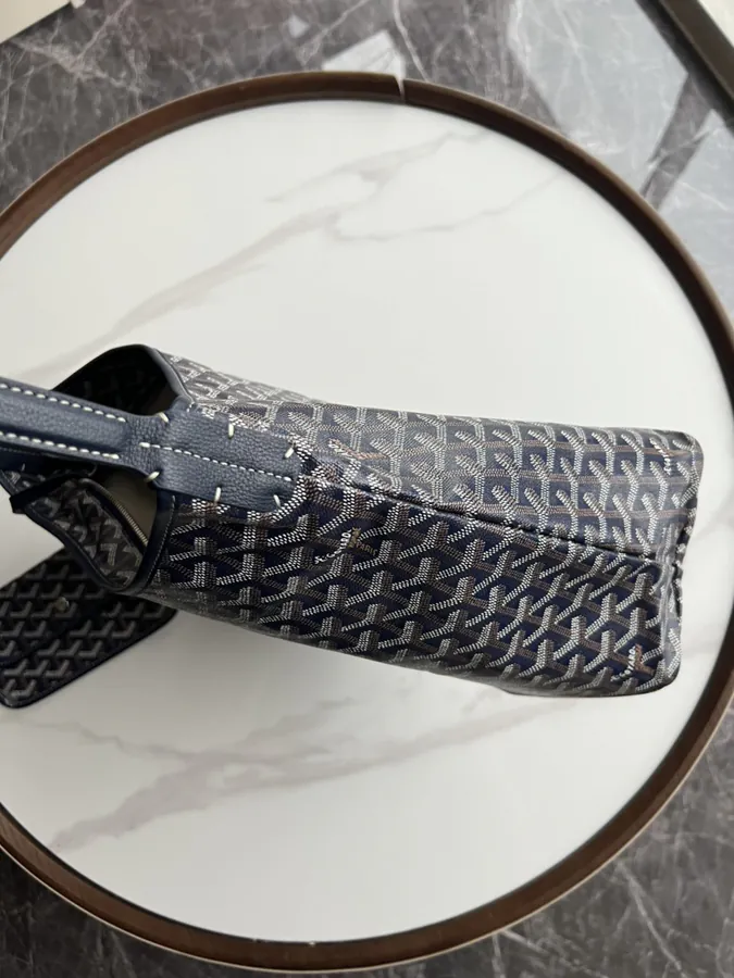 Goyard Hobo Shopping Bag with Grained Calfskin and Matching Patterned Canvas