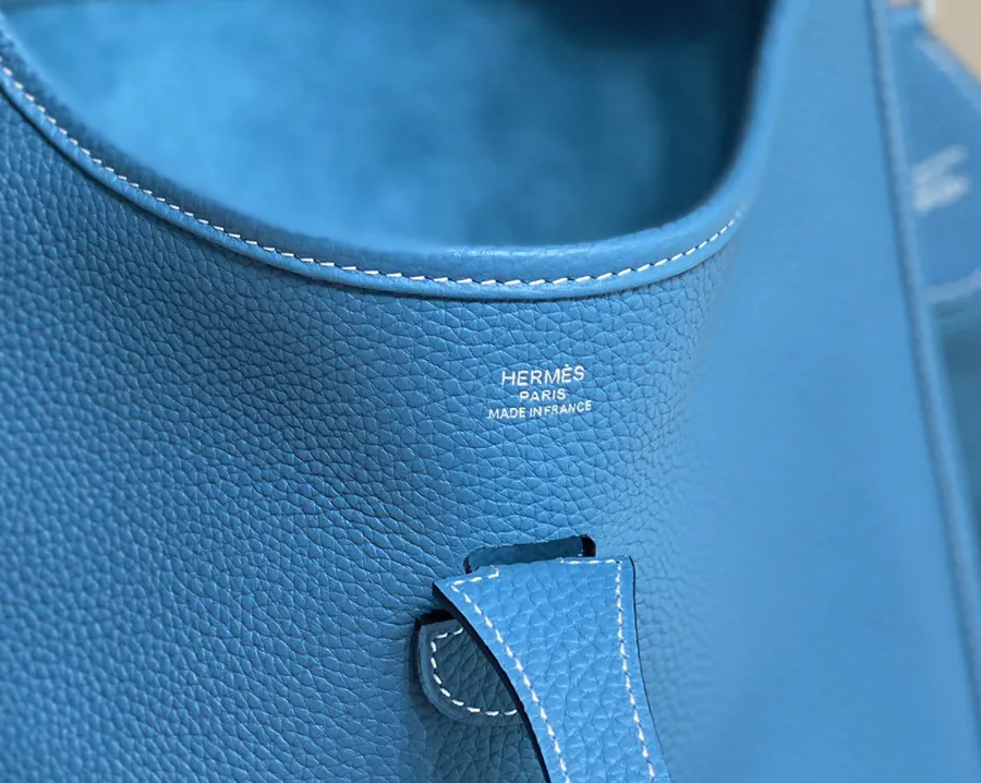 Evelyne Bucket Bag Classic镂空H Letter, Blue Denim