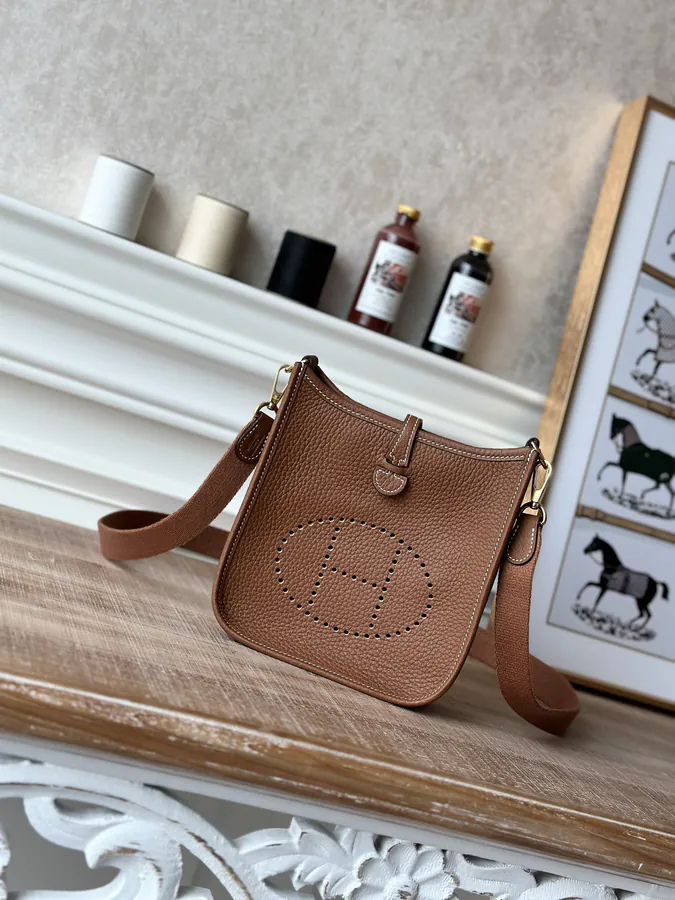 Handmade Evelyne Mini in Gold Brown with Gold Buckles