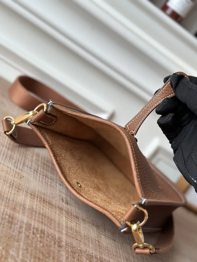 Handmade Evelyne Mini in Gold Brown with Gold Buckles