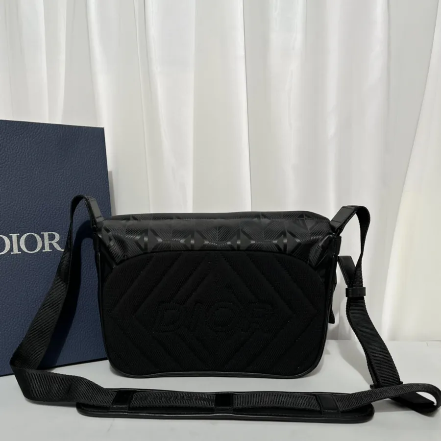 Explorer Messenger Bag Black Grained Calfskin Flip Cover with Zip Pocket