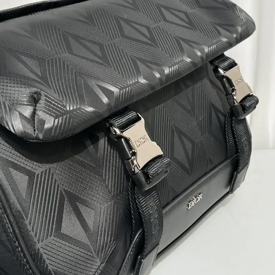 Explorer Messenger Bag Black Grained Calfskin Flip Cover with Zip Pocket