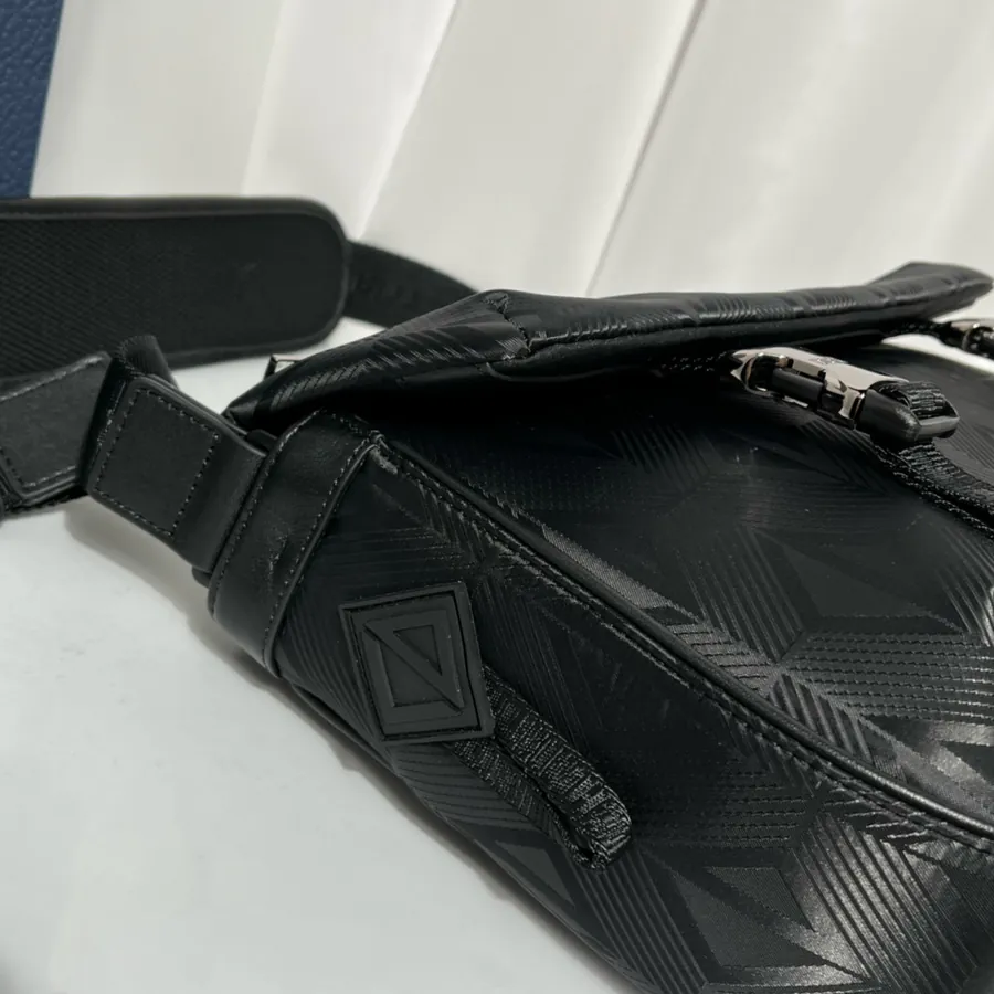 Explorer Messenger Bag Black Grained Calfskin Flip Cover with Zip Pocket