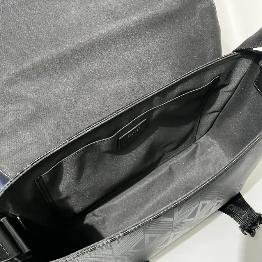 Explorer Messenger Bag Black Grained Calfskin Flip Cover with Zip Pocket