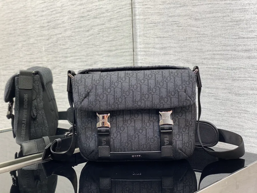 Explorer Messenger Bag Black Tech Fabric with Oblique Mirage Print