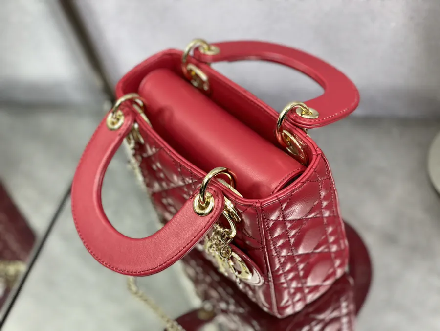 Premium Quality P600 LADY Three Compartment Cherry Red Calfskin Gold Buckle Bag