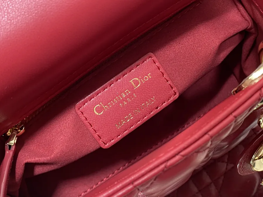 Premium Quality P600 LADY Three Compartment Cherry Red Calfskin Gold Buckle Bag