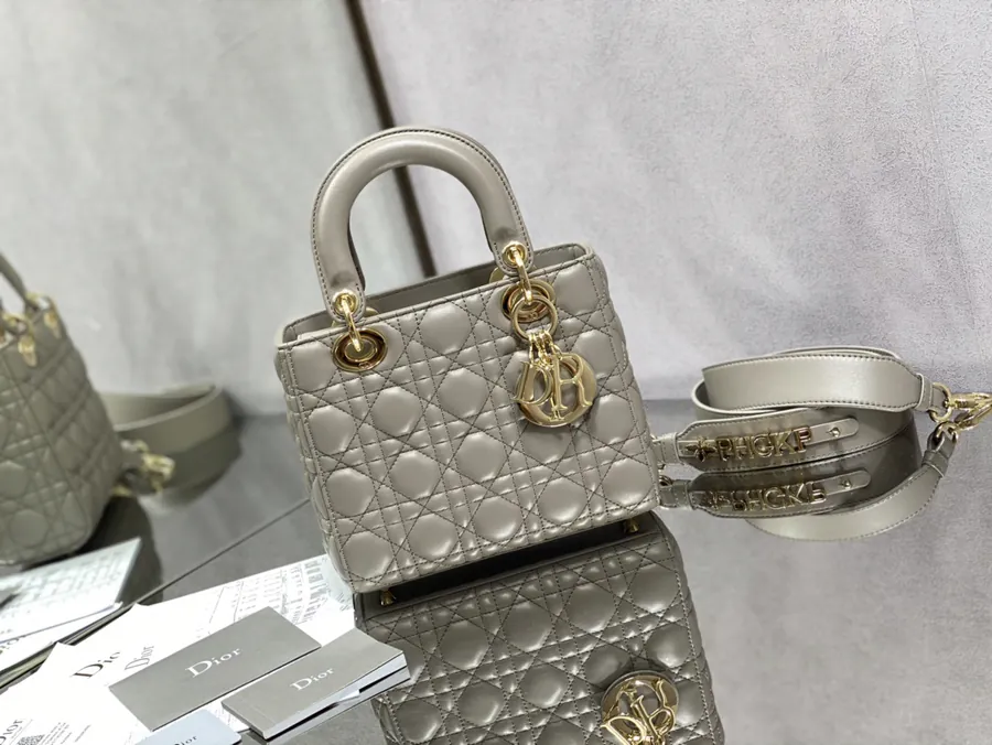 P700 Lady 4 Compartment Light Gray Gold Clasp Bag