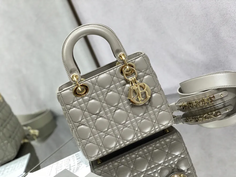 P700 Lady 4 Compartment Light Gray Gold Clasp Bag