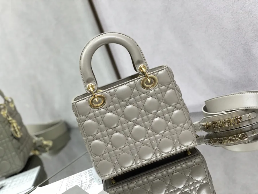 P700 Lady 4 Compartment Light Gray Gold Clasp Bag