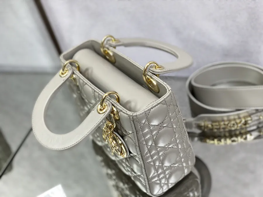 P700 Lady 4 Compartment Light Gray Gold Clasp Bag