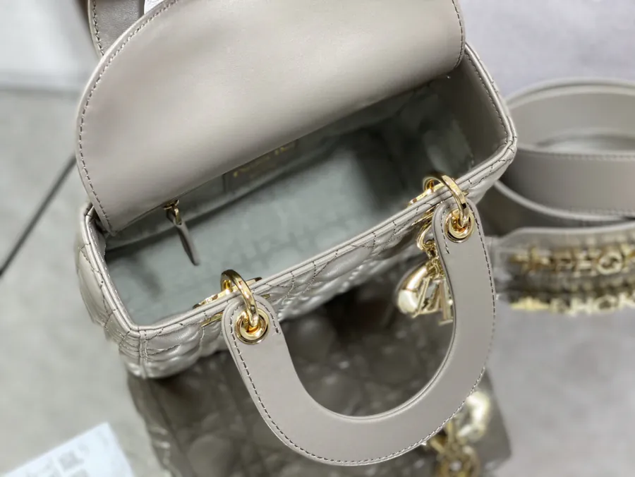 P700 Lady 4 Compartment Light Gray Gold Clasp Bag