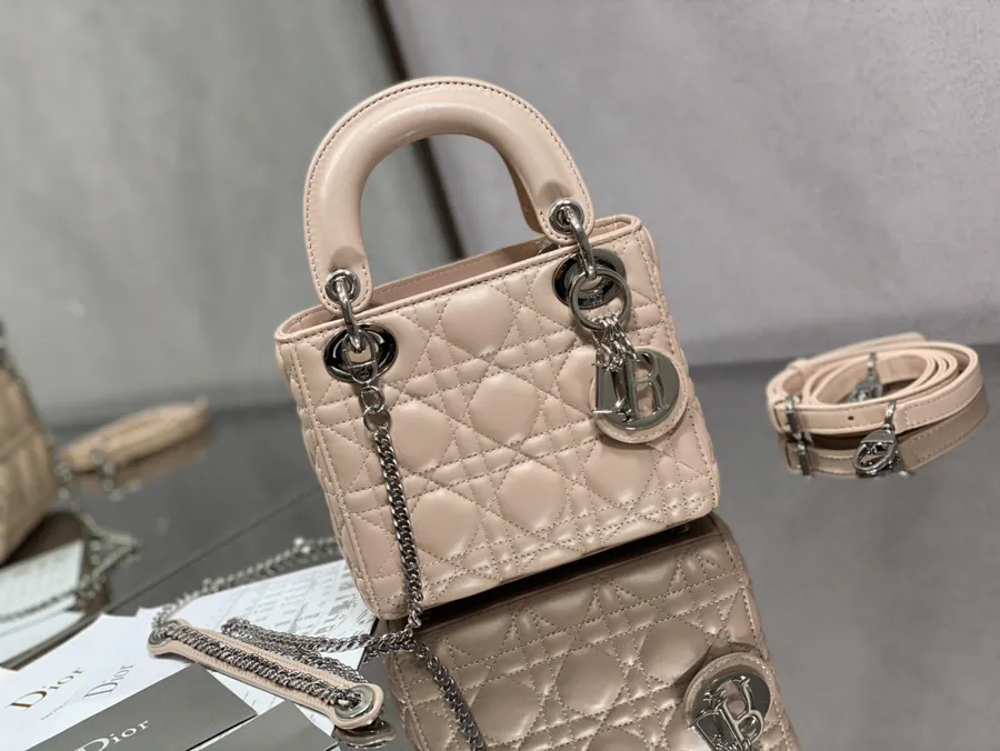 Premium Quality P600 Lady 3 Compartment Pink Calfskin Strap Bag