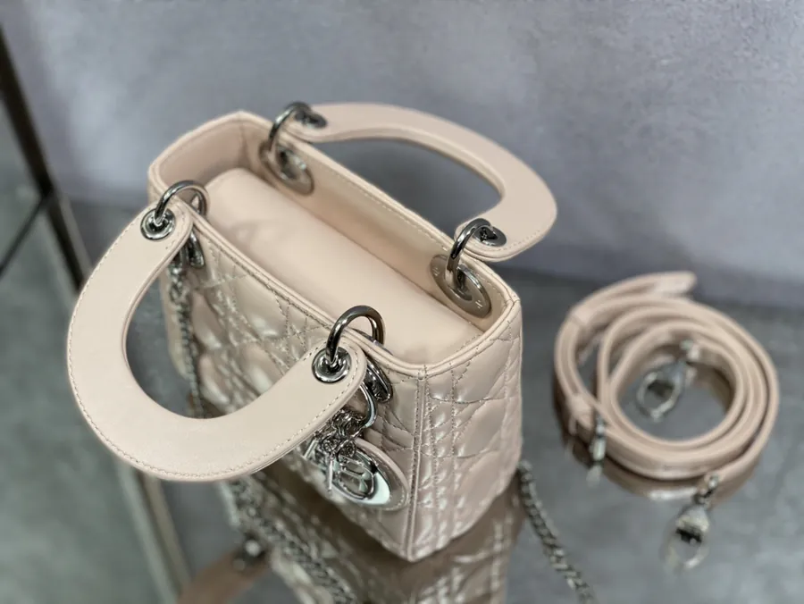 Premium Quality P600 Lady 3 Compartment Pink Calfskin Strap Bag
