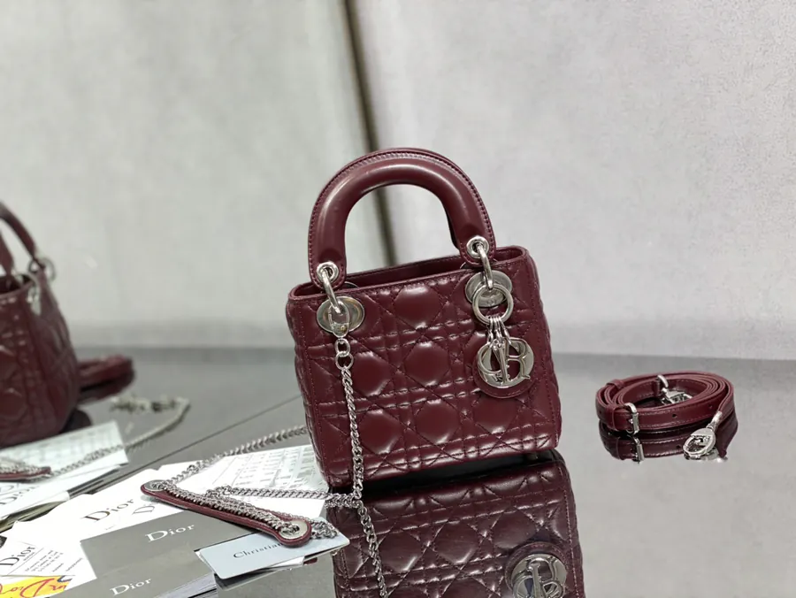 P600 Lady 3 Compartment Wine Red Lambskin Bag