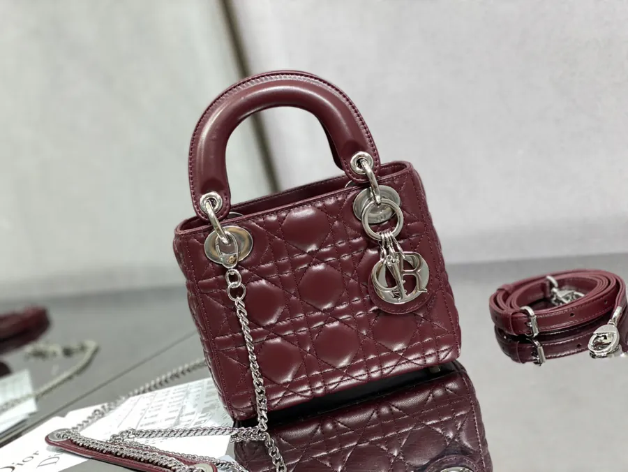 P600 Lady 3 Compartment Wine Red Lambskin Bag